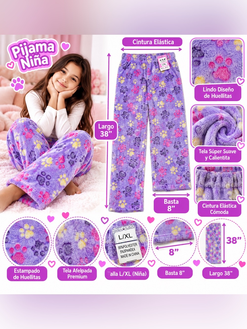 Kids Fleece  Pajama Pants L/XL Soft Plush Warm  Girls Sleepwear Lounge Pants
